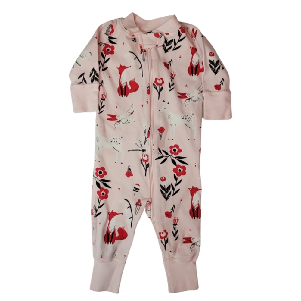 Hanna Andersson Light Pink Woodland Print Zip-Up Footless Sleeper | Size 0-6M
